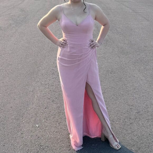 AZAZIE  LEO Rosette Fitted V-Neck Pleated Chiffon Dress - Picture 4 of 4